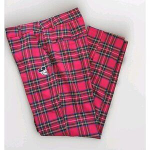 Disney x Forever 21 Pants Womens SZ Medium Red Plaid Trouser Mickey Mouse Patch‎